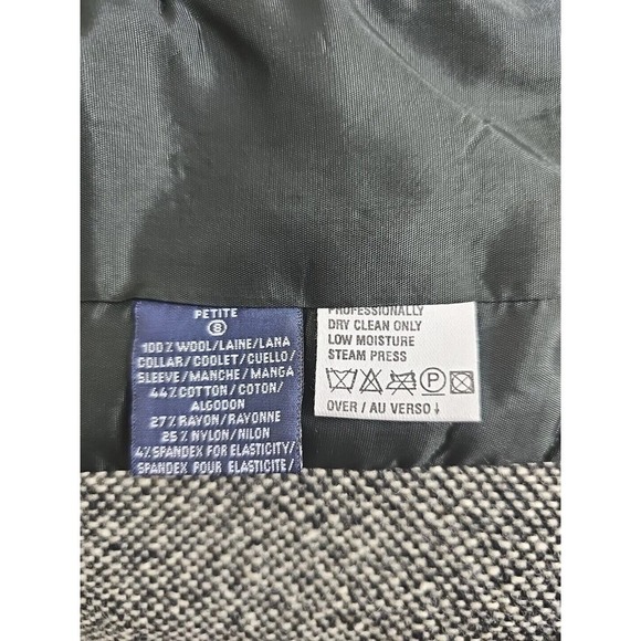 VNTG. LIZSPORT~Woman Sz 8 Petite~ Black/White 100% Wool Zip-Up Blazer Colorblock - Picture 8 of 12